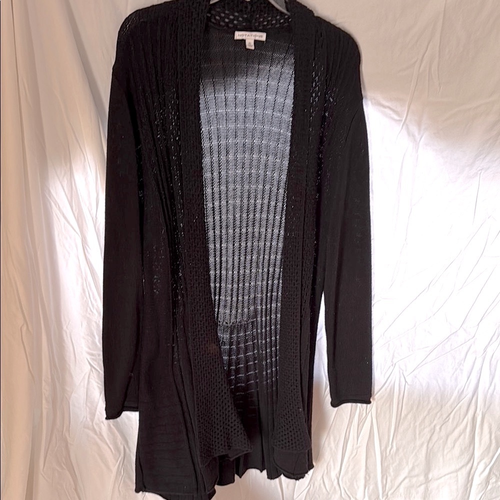 Long Open Front Knit Cardigan in Black